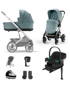 Cybex Talos S Lux Pushchair with Aton B2 Car Seat and Base 10 Piece Bundle - Sky Blue (Taupe Frame)