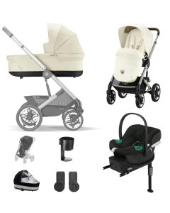 Cybex Talos S Lux Pushchair with Aton B2 Car Seat and Base 10 Piece Bundle - Seashell Beige (Taupe Frame)