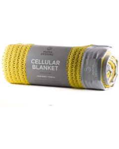 Mama Designs Organic Cellular Cot Blanket - Mustard with Grey Trim (120cm x 100cm)