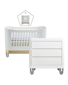 Gaia Baby Serena Cot Bed + Mini Cot  & Dresser Set - White/Natural