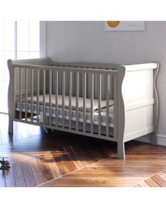 Angel Kids Sleigh Cot Bed & Fibre Cot Bed Mattress - Grey