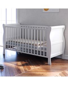 Angel Kids Sleigh Cot Bed & Fibre Cot Bed Mattress - White