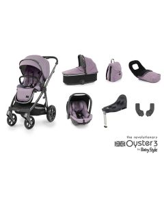 Babystyle Oyster 3 Pushchair Luxury 7 Piece Bundle - Gun Metal Chassis/Lavender