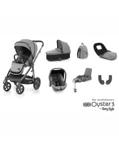 Babystyle Oyster 3 Pushchair Luxury 7 Piece Bundle - Gun Metal Chassis/Moon