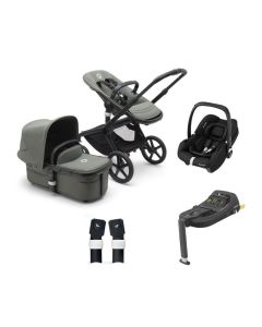 Bugaboo Fox 5 Complete Pushchair with Maxi Cosi Cabriofix i-Size Car Seat and Base Bundle - Black/Forest Green
