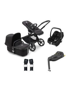 Bugaboo Fox 5 Complete Pushchair with Maxi Cosi Cabriofix i-Size Car Seat and Base Bundle - Black/Midnight Black