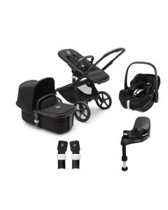 Bugaboo Fox 5 Complete Pushchair with Maxi Cosi Pebble 360 Pro Car Seat and Base Bundle - Black/Midnight Black