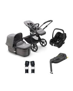 Bugaboo Fox 5 Complete Pushchair with Maxi Cosi Cabriofix i-Size Car Seat and Base Bundle - Graphite/Grey Melange