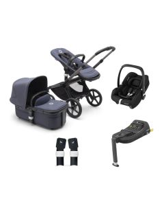 Bugaboo Fox 5 Complete Pushchair with Maxi Cosi Cabriofix i-Size Car Seat and Base Bundle - Graphite/Stormy Blue