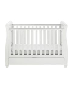 Babymore Eva Sleigh Dropside Cot Bed with Drawer - White