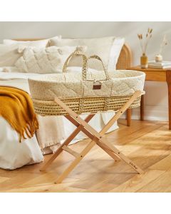 The Little Green Sheep Quilted Moses Basket and Static Stand Bundle - Printed Linen