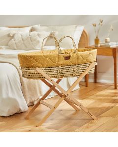 The Little Green Sheep Quilted Moses Basket and Static Stand Bundle - Printed Honey