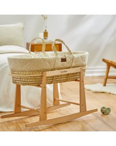 The Little Green Sheep Quilted Moses Basket and Rocking Stand Bundle - Printed Linen