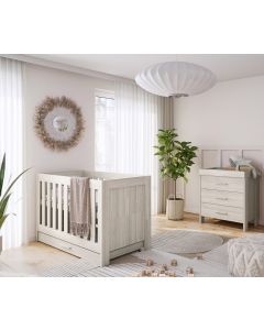 Venicci Forenzo 2 Piece Cot Bed & Dresser Set - Nordic White