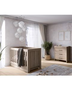 Venicci Forenzo 2 Piece Cot Bed & Dresser Set - Truffle Oak