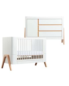 Gaia Baby Hera Cot Bed & Dresser Set - Scandi White / Natural
