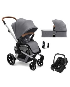 Joolz Hub+ Pushchair, Cot and Maxi Cosi CabrioFix iSize Car Seat - Gorgeous Grey