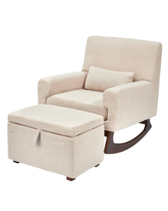 Gaia Baby Rocking/Feeding Chair & Footstool - Biscuit Boucle/Walnut