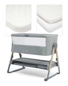 Mamas & Papas Lua Bedside Crib Grey Sheet Bundle - White