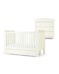 Mamas & Papas Mia Sleigh 2 Piece Cotbed & Dresser Set - White