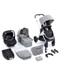 Babymore MeMore V2 13 Piece Travel System with Pecan i-Size Car Seat - Silver