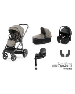 BabyStyle Oyster 3 Essential 5 Piece Maxi Cosi Pebble 360 Pro Travel System Bundle - Stone