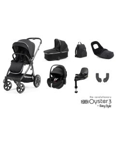 BabyStyle Oyster 3 Luxury 7 Piece Maxi Cosi Pebble 360 Pro Travel System Bundle - Carbonite