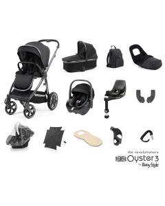 BabyStyle Oyster 3 Ultimate 12 Piece Maxi Cosi Pebble 360 Travel System Bundle - Carbonite