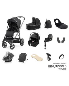 BabyStyle Oyster 3 Ultimate 12 Piece Maxi Cosi Pebble 360 Pro Travel System Bundle - Carbonite