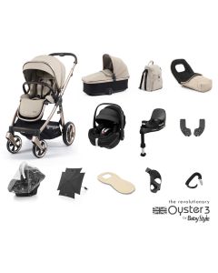 BabyStyle Oyster 3 Ultimate 12 Piece Maxi Cosi Pebble 360 Pro Travel System Bundle - Creme Brulee