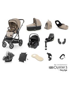 BabyStyle Oyster 3 Ultimate 12 Piece Maxi Cosi Pebble 360 Travel System Bundle - Butterscotch