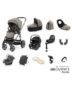 BabyStyle Oyster 3 Ultimate 12 Piece Maxi Cosi Pebble 360 Travel System Bundle - Stone
