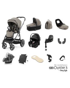 BabyStyle Oyster 3 Ultimate 12 Piece Maxi Cosi Pebble 360 Pro Travel System Bundle - Stone