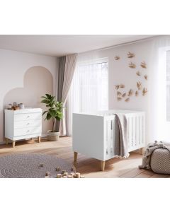 Venicci Saluzzo 2 Piece Cot Bed & Dresser Set - Premium White