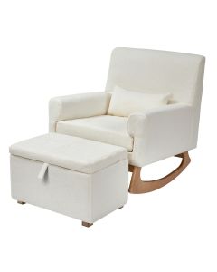 Gaia Baby Rocking/Feeding Chair & Footstool - Chalk Boucle/Oak